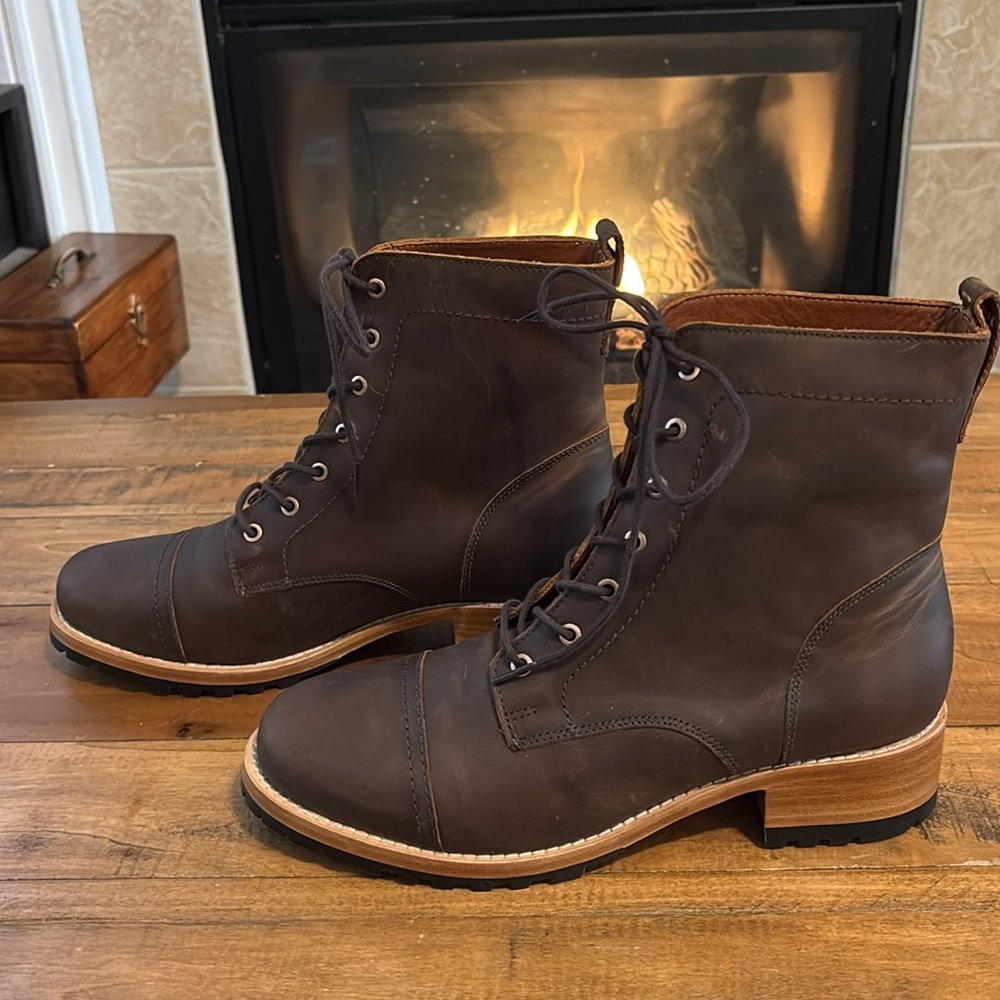 Portland Leather Brown Lace up Heeled Boots - Picture 3 of 10